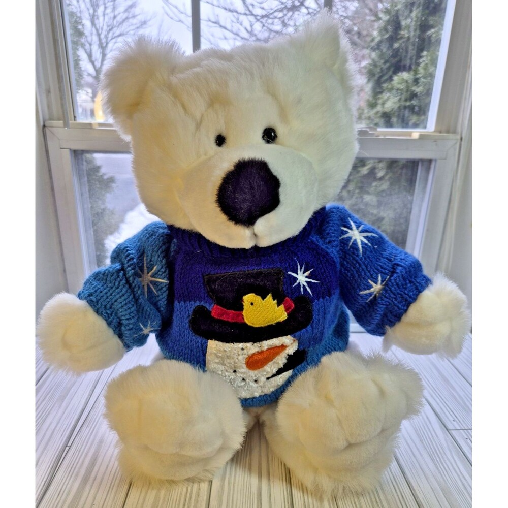 Main Joy 15" Plush Teddy Bear with Blue Winter Themed Snowman Sweater